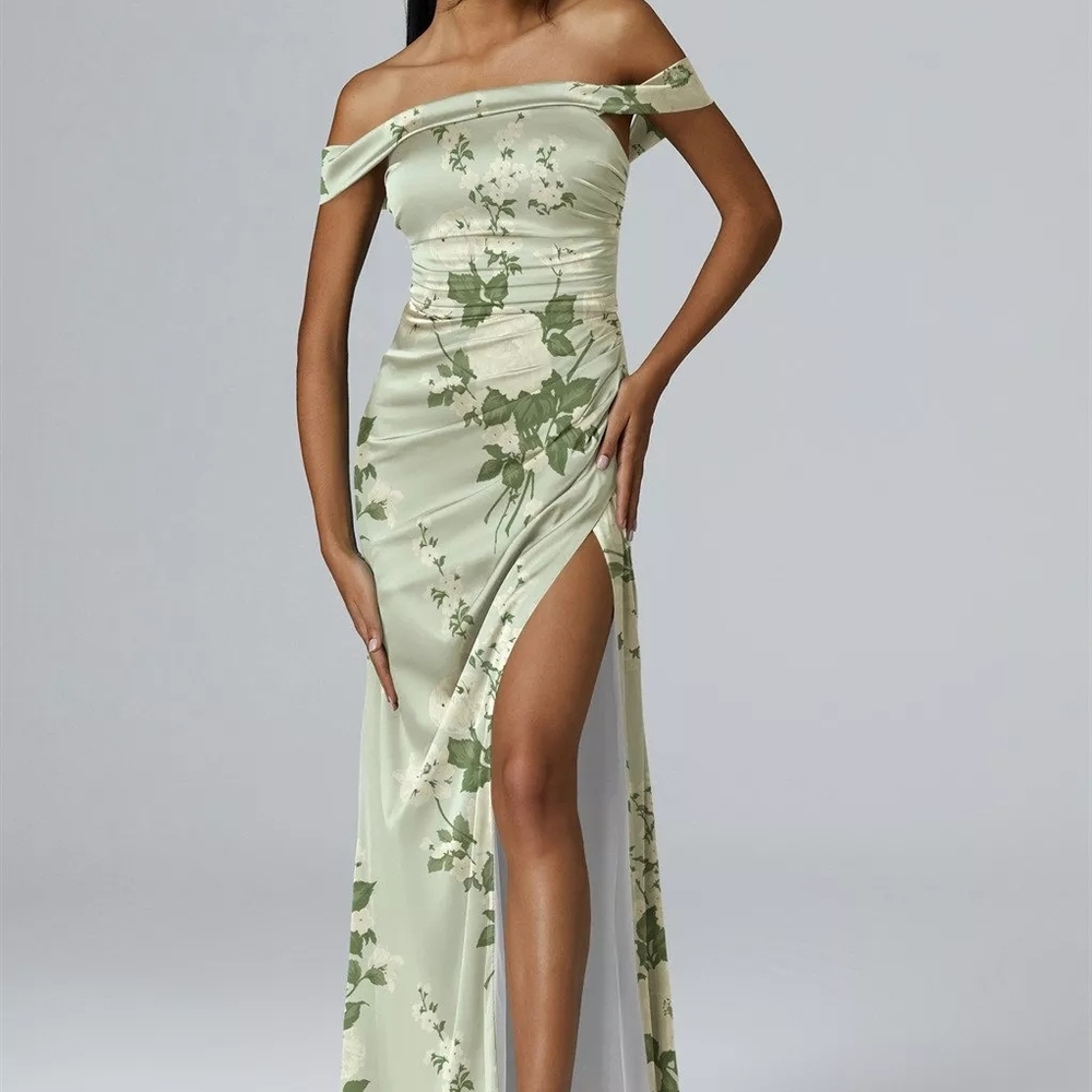 Elegant Green Floral Maxi Dress